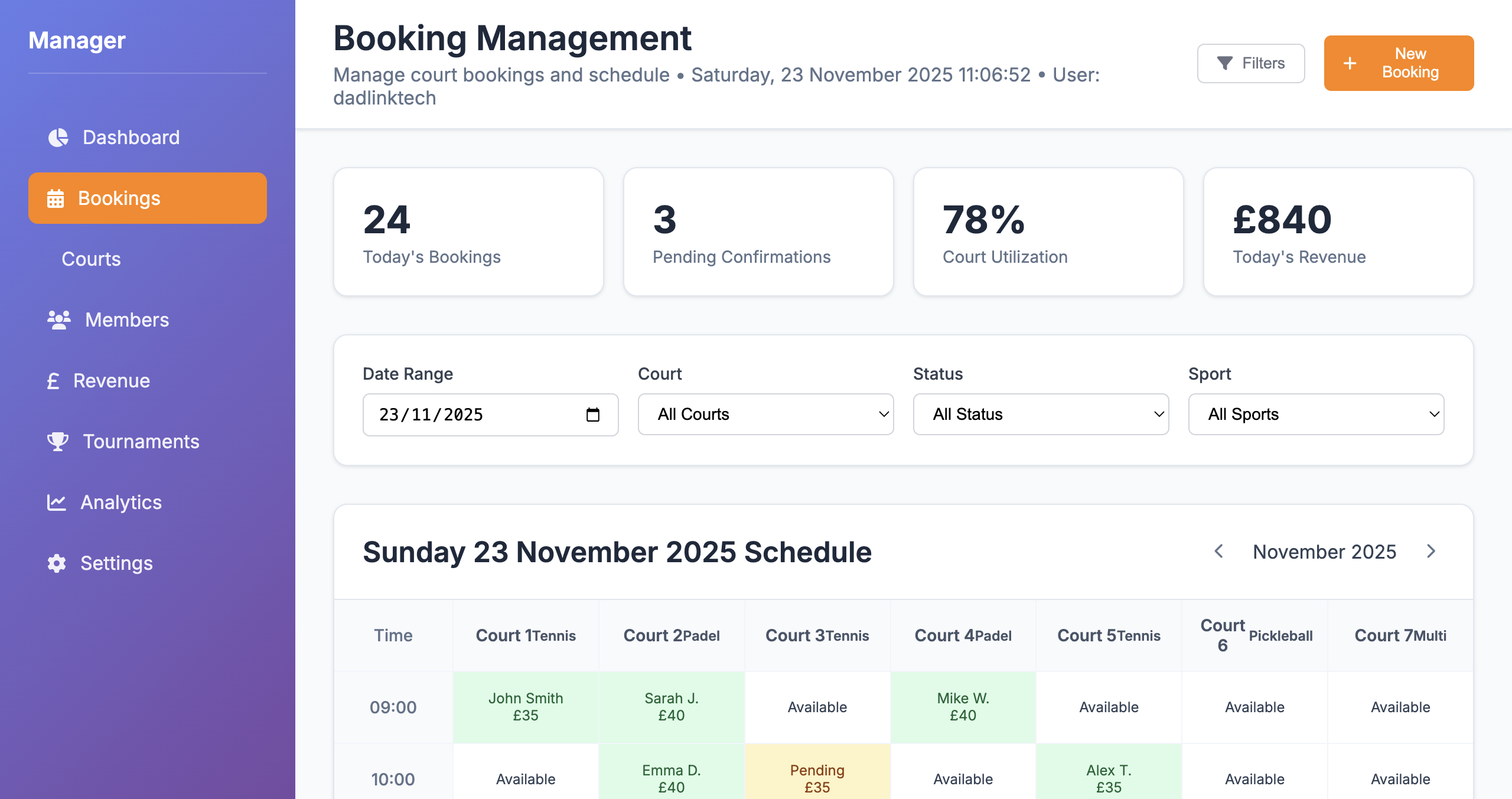 Booking Management Dashboard