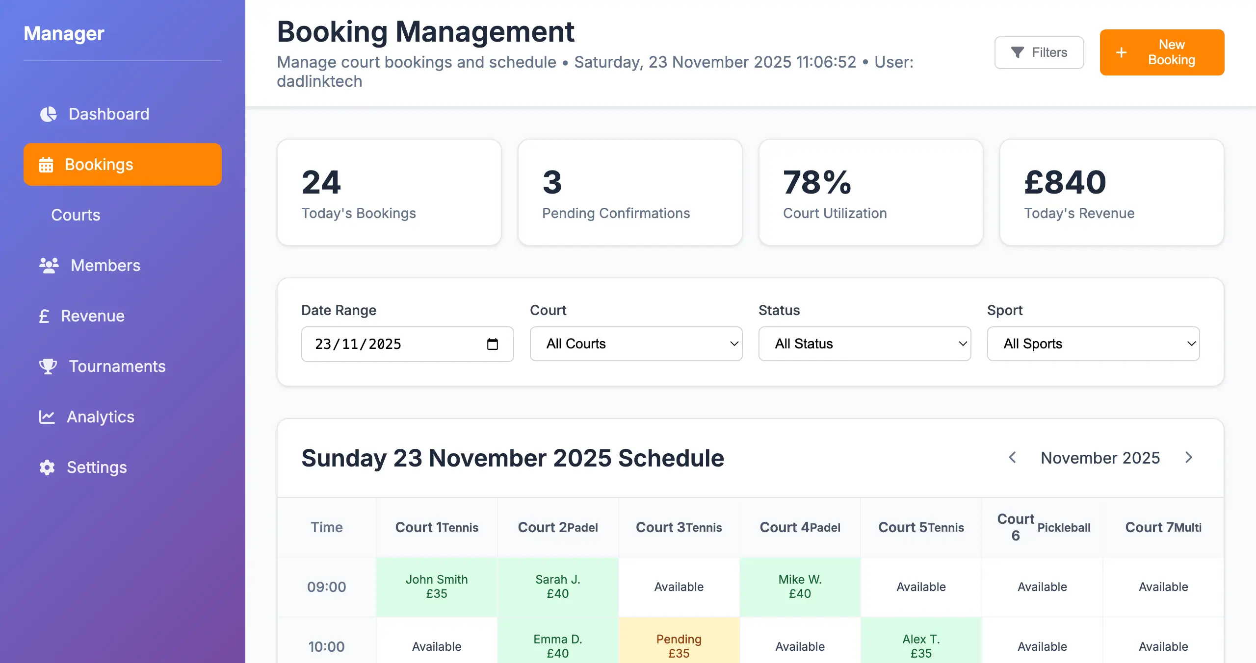 Booking Management Dashboard