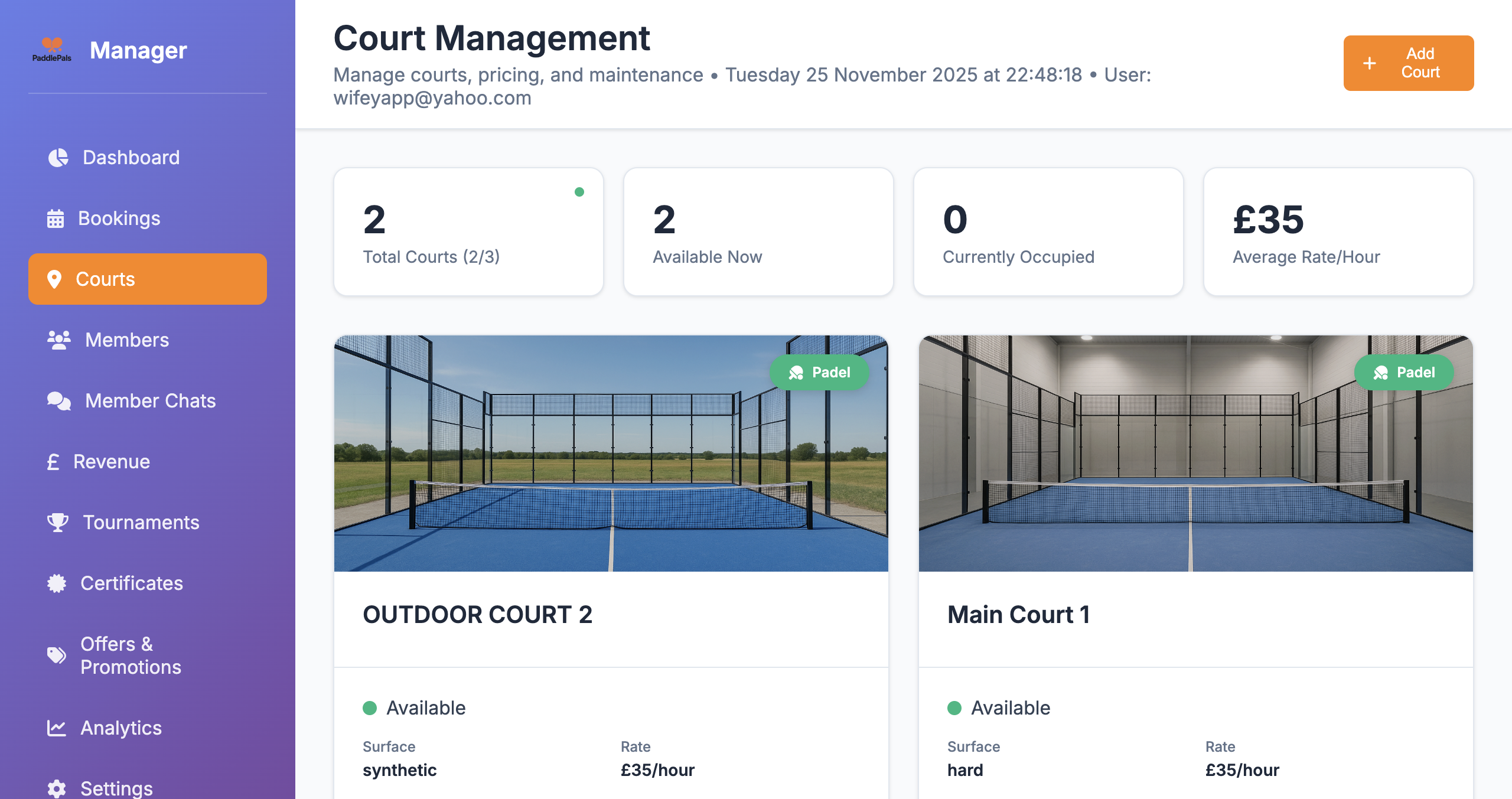 Court Management Dashboard