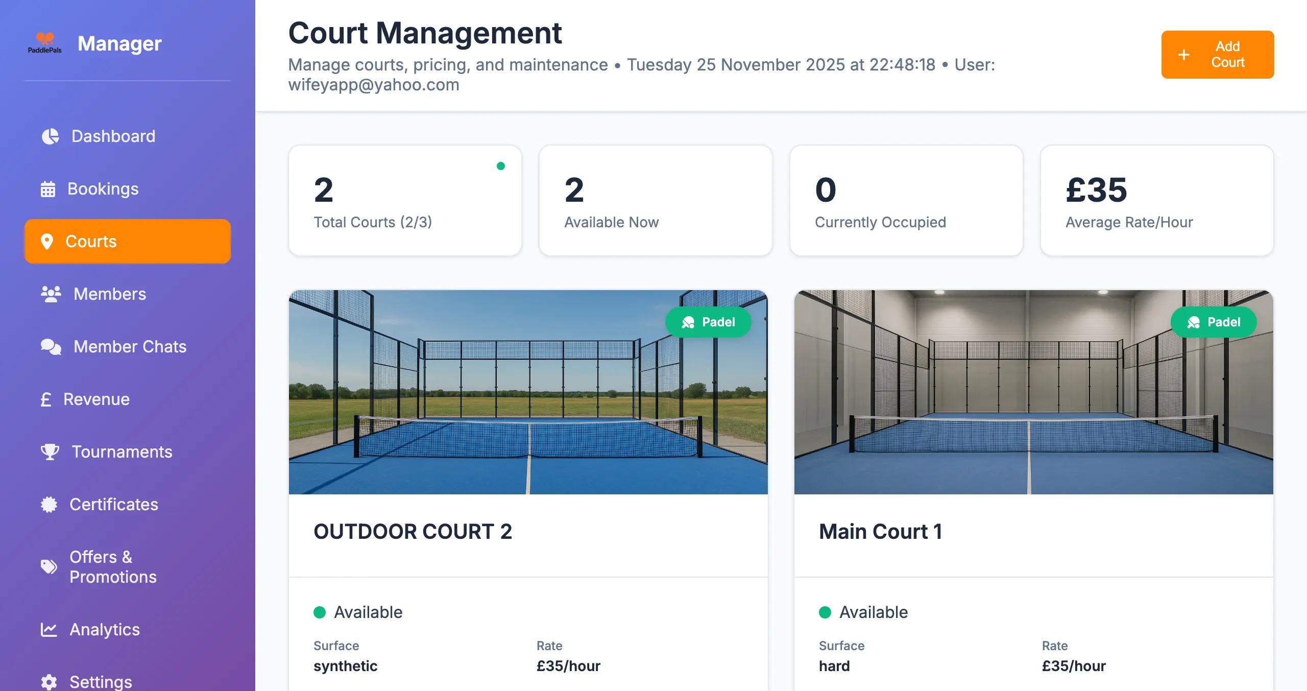 Court Management Dashboard