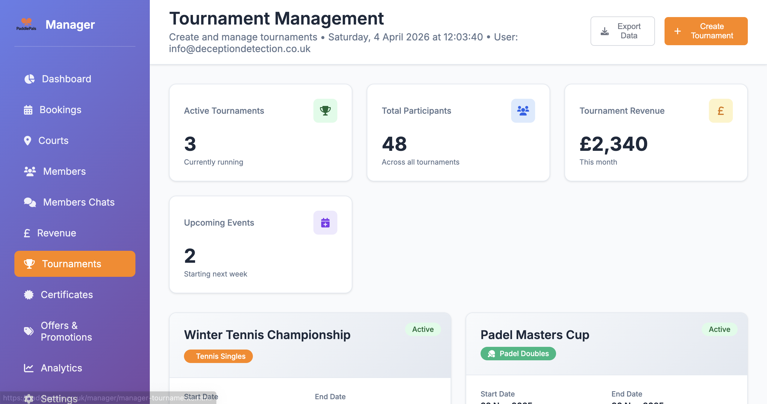 Tournament Dashboard