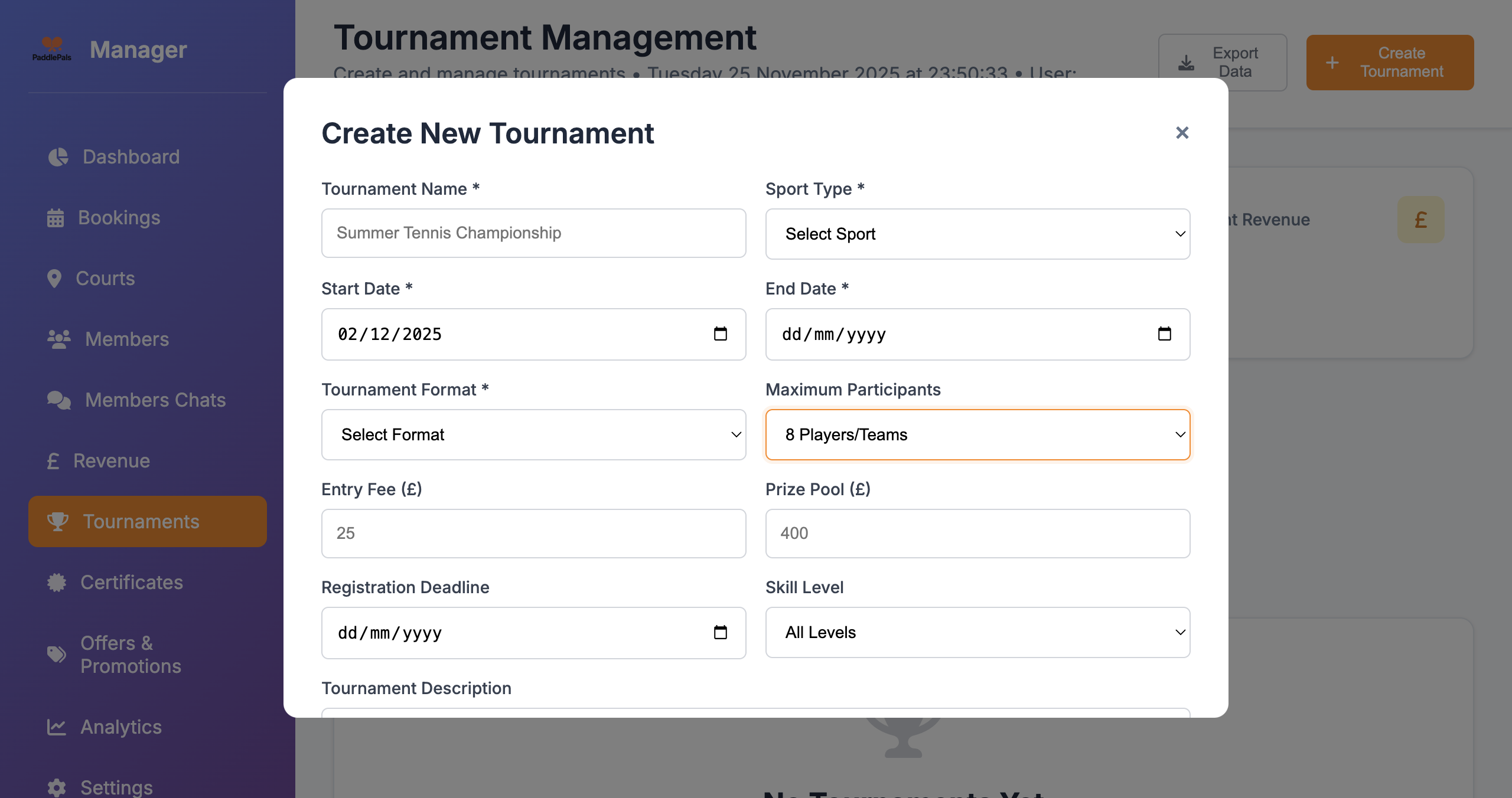 Player Tournament View in Global Hub